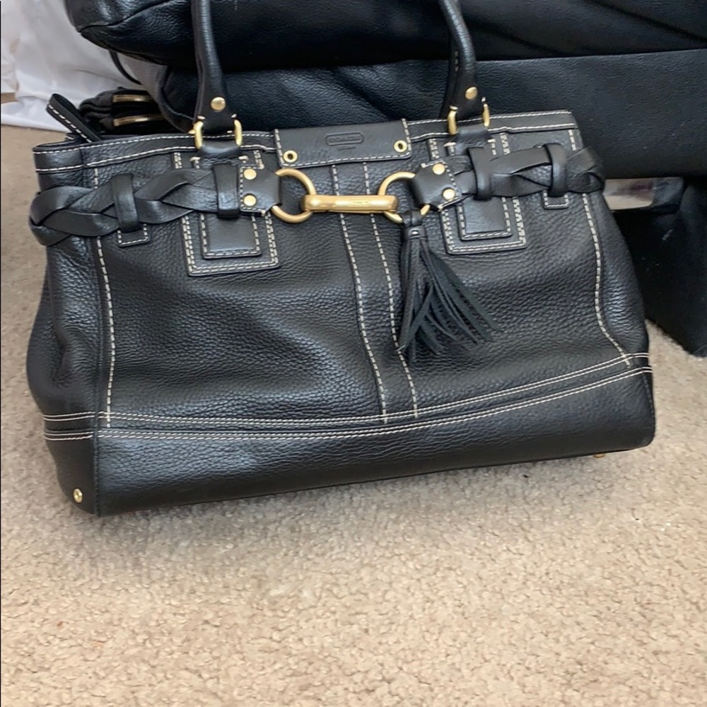 Coach Black Hamptons Braided Leather Handbag